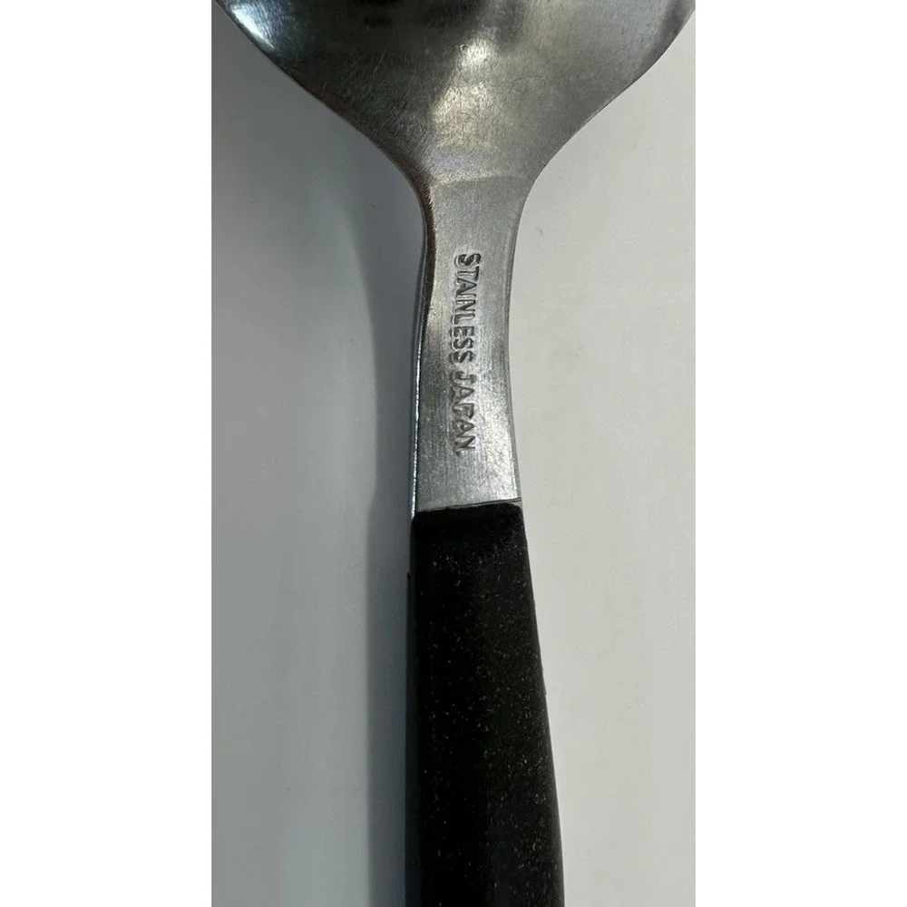Service for 6 Vintage Japan Black Half Circle Flatware Forks Knives Tablespoons